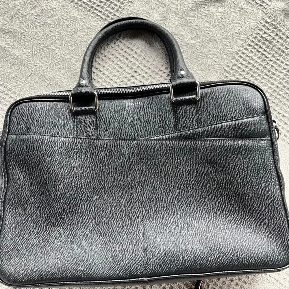 Cole Haan American Airlines Black Leather Attache Business Briefcase Laptop Bag